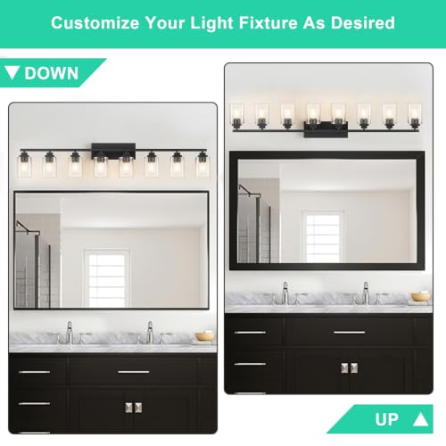 Matte Black Bathroom Light Fixtures (Black-Clear Shade / 8-Light)