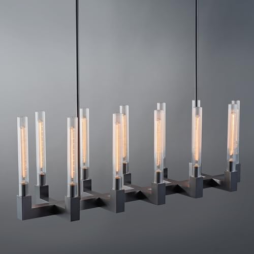 55 Inch Black Candle Rectangular Chandelier