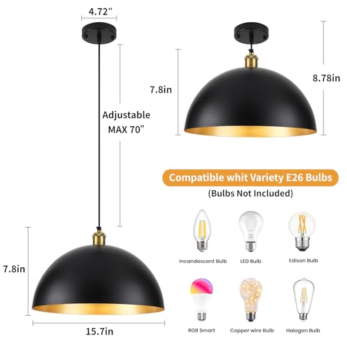 Black Vintage Pendant Light 16 Inch (2 Count)