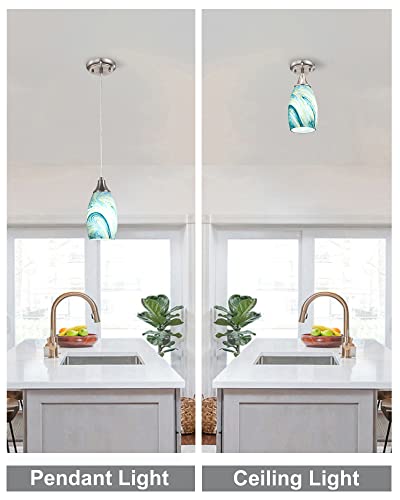 Art Glass Mini Pendant Lights for Kitchen Island Blown Art Glass Pendant Light Shade hanging ceiling lights with Brushed Nickel Finish for Kitchen Counter bar