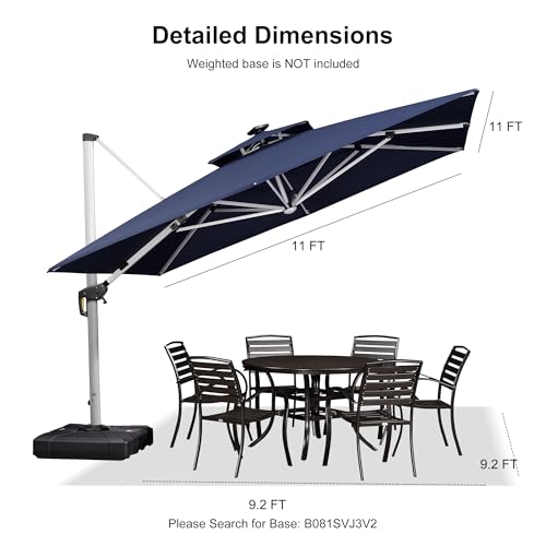 Patio Umbrella 11'X11' Double Top Solar LED Light (121 Sq Ft)