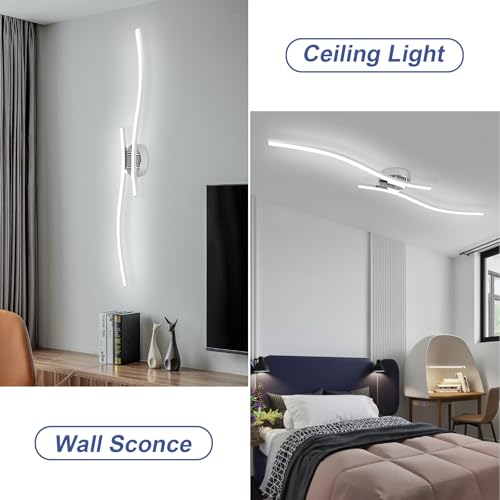 28W Chrome Linear Ceiling Light Modern LED Ceiling Light Fixture 6000K Aluminum 39.37Inch Long Ceiling Lamp for Hallway