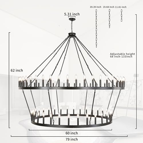 Rustic Farmhouse Wagon Wheel Chandelier Oil Rubbed Bronze Large Chandeliers for High Ceilings 2 Tier 80Lights 78.7 Inch for Dining Room Living Room Foyer Porch Kitchen Island
