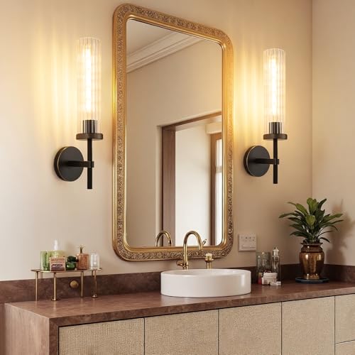 19.5" Knurled‑Craft Hardwired Black Gold Wall Sconce