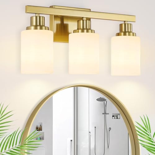 3 Light Bathroom Light Fixtures Vanity Light Brushed Gold 17in