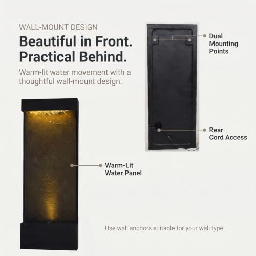 39.57 in Modern Indoor Outdoor Waterfall Fountain LEDs Resin Black