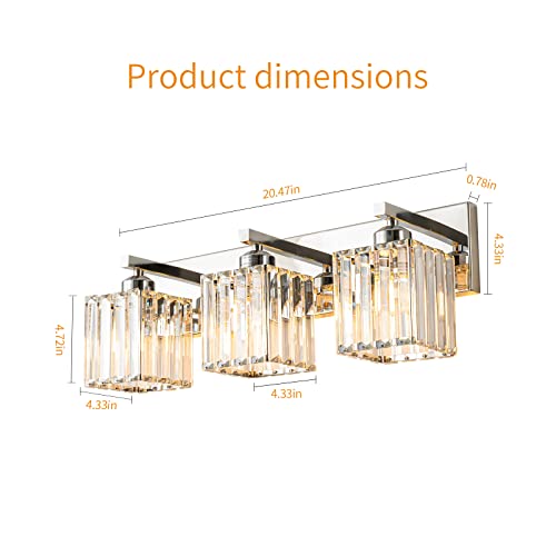 Modern 3 Light Chrome Crystal Bathroom Vanity Wall Light