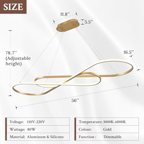 Modern LED Chandelier Gold Dimmable LED Pendant Light for Dining Room Light Fixture Over Table Modern Kitchen Island Lighting High Ceiling with Remote for Living Room