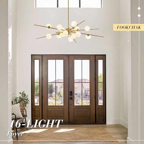 Large Gold Sputnik Ceiling Light Fixture 51in 16 Light Frost Glass