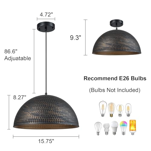15.7 in. Black and Gold Hammered Pendant Light Fixtures