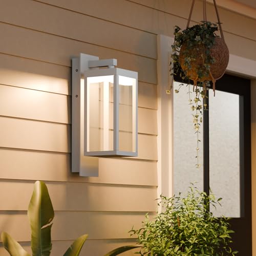Outdoor Wall Light Lantern 2 Pack LED White Modern Exterior Light Fixture with Clear Glass 13W Anti