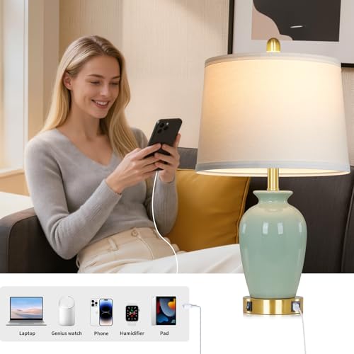 23" Set of 2 Olive Green Ceramic Table Lamp with Pot Design (2 Count)