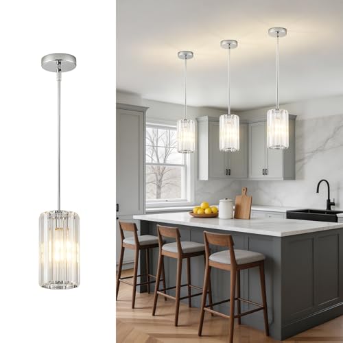 Adjustable Modern Crystal Chrome Pendant Lights Kitchen Island (Chrome / 5.3 in)