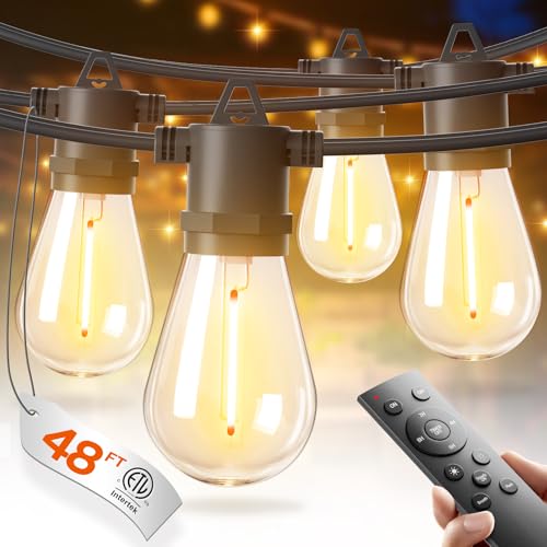 48FT Outdoor String Lights with 24 Dimmable Edison Bulbs for Patio (48 Foot)