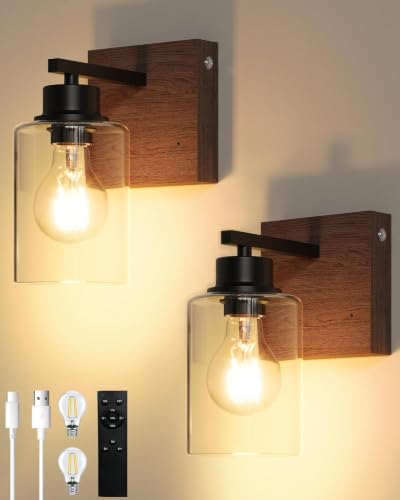 Wireless Battery Operated Wall Sconce Set of 2 with Remote Control
