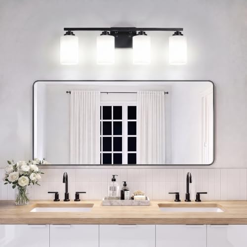 4 Light Matte Black Bathroom Light Fixtures Over Mirror 27 Inches