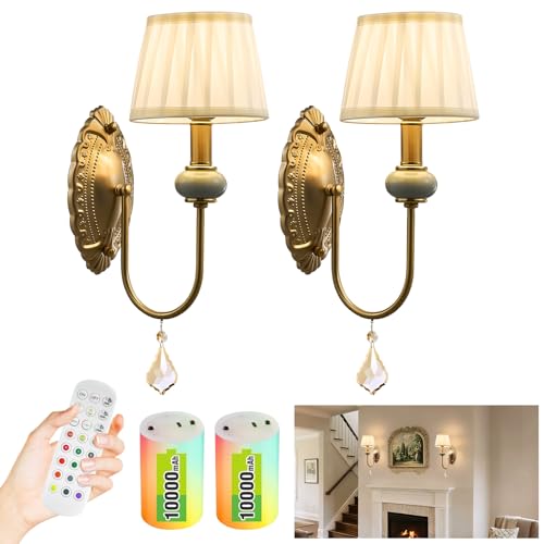 Wireless Battery Operated Antique Brass Wall Sconces Set of 2 (2 Count)