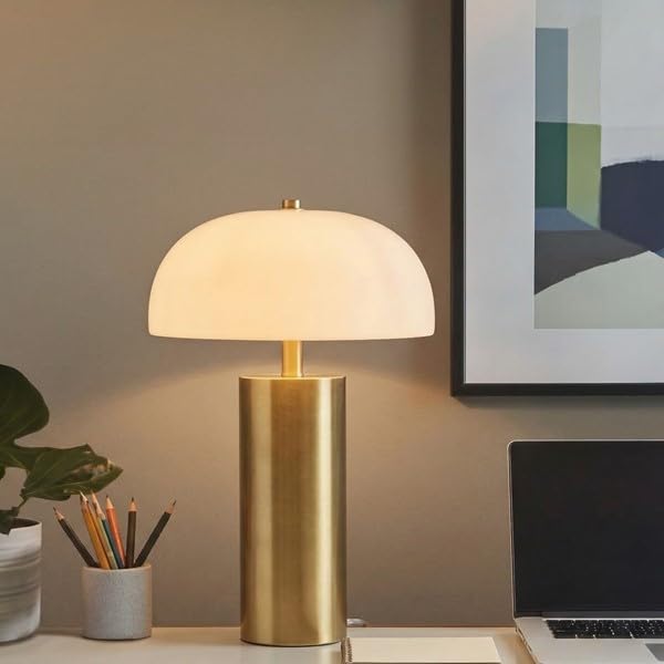 Modern Gold Metal Columnar Table Lamp with Dome
