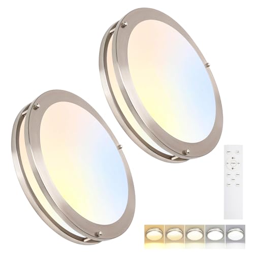 13.01inch LED Flush Mount Ceiling Light Fixture Remote Dimmable Matte Black (2 Count)