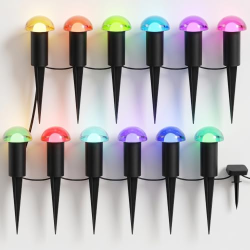 Color Changing Low Voltage Path Lights 12 Pack Mushroom Glass Top