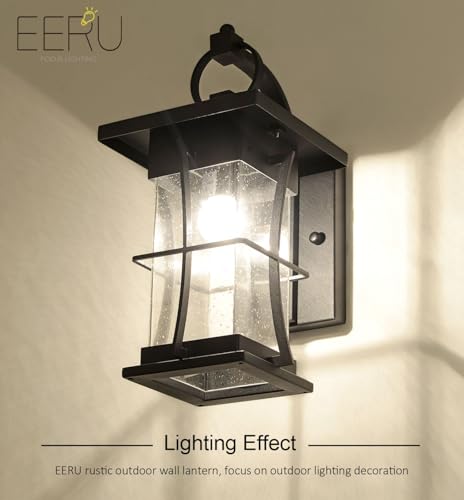 Outdoor Wall Sconces Light Fixtures Exterior Wall Lantern Outside House Lamps Waterproof Black Metal with Clear Seeded Glass