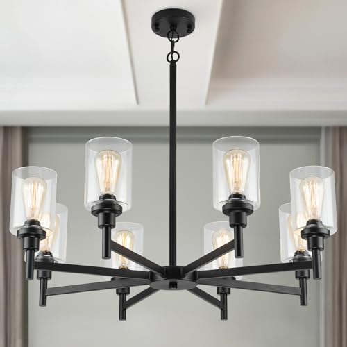 8 Light Black Farmhouse Chandeliers Light Fixture for Dining Room