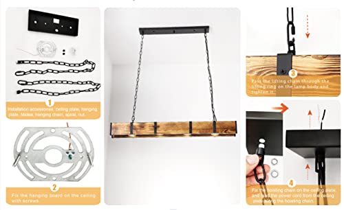 Wooden Farmhouse Lighting Rustic Chandelier Retro Pendant Lighting Industrial Vintage Chandelier Lighting Fixtures E26 Bulb Sockets Hanging Farmhouse Chandelier for Kitchen