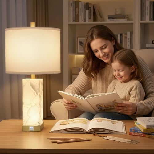23" Alabaster Table Lamp Set of 2 for Living Room with Night Light (2 Count)