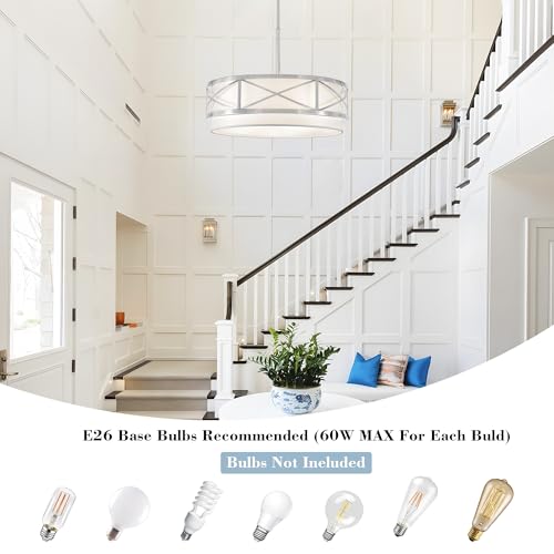 19.7" Modern Brushed Nickel Drum Chandelier Round Dining Room Light Fixture