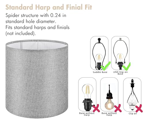 Large Tall Drum Lamp Shade Set of 2 Cement Grey Linen Lampshades for Floor Lamps and Table Lamps 14 x 14 x 15 Inch