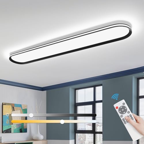 Modern LED Ceiling Light Dimmable Linear Ceiling Light 39.4in Semi Flush Mount Long Lights with Remote Control and Side Lighting for Living Room Kitchen Dining Room