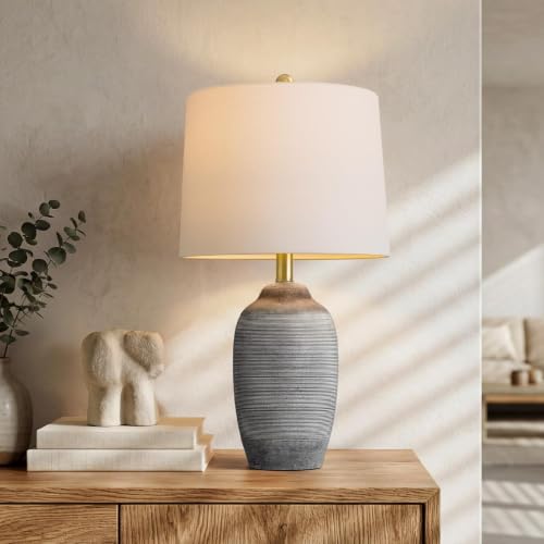 24.5" Ceramic Rustic Lamp for Living Room with Pre