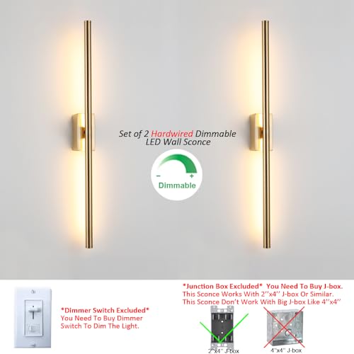 Only Suitable for Small Junction Box Set of 2 Hardwired Gold Wall Sconces (2 Count)