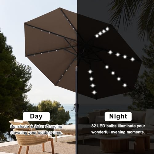 Solar Led Patio Umbrella with 32 Lights 11FT