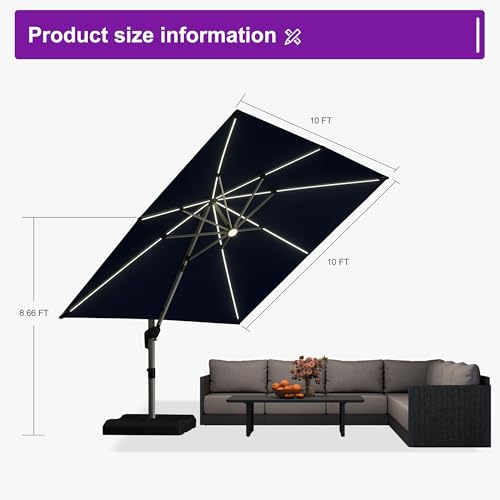 Patio Umbrella with Base 10' X 10' Solar LED Light