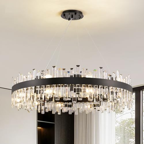 Modern Crystal Chandelier Farmhouse Black Round 2
