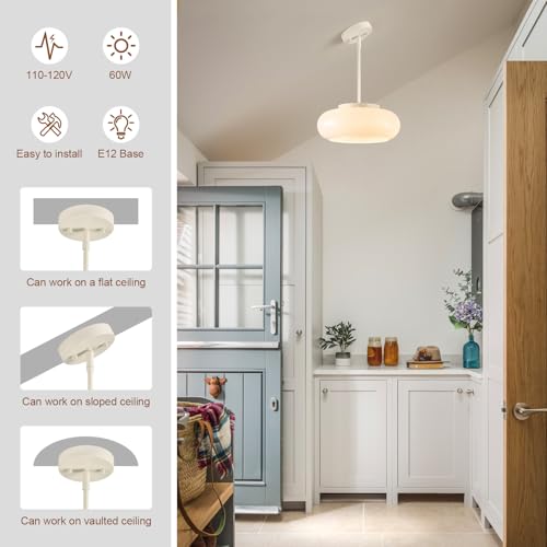 Mid Century Modern Cream Whit Semi Flush Ceiling Light 12.6 Inch