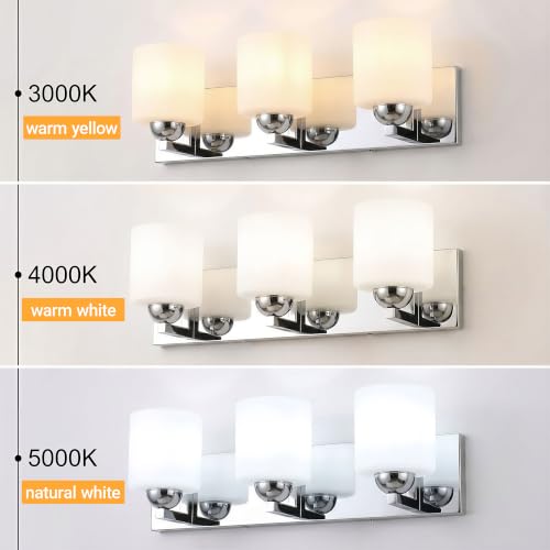3 Light Chromed Bathroom Vanity Light with White Glass Shades
