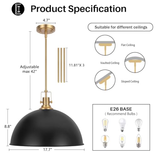18 Inch Black and Gold Large Pendant Light Kitchen Island