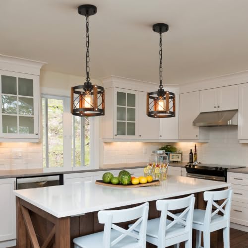 2 Pack Rustic Farmhouse Wood Pendant Light Fixture One (2 Count)