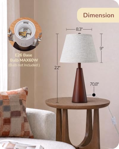 Farmhouse Table Lamp with Tapered Mahogany Wood Base