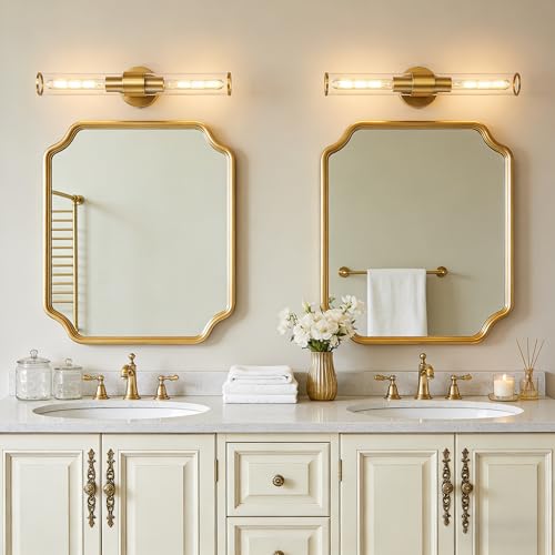 Hardwired Gold Bathroom Vanity Light Clear Glass Wall Sconce 2 Pack (2 Count)