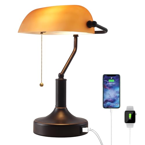 Vintage Bankers Desk Lamp with Pull Chain Switch