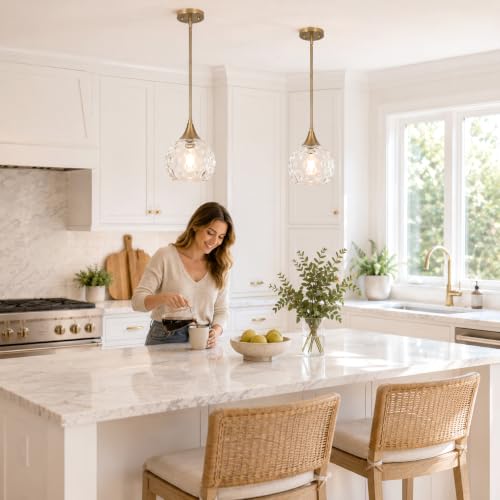 DSMJFU Gold Vintage Hammered Glass Pendant Lights Kitchen Island Set of 2 (2 Count)