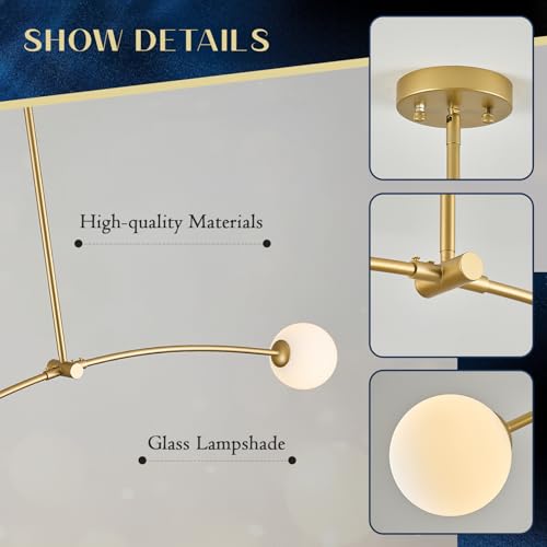 Gold Sputnik Chandelier with Milk Glass Globe 2 Lights L45 Inch