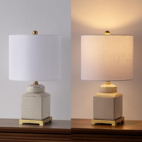 Cleo 21.5" Yellow & White Ceramic Table Lamp with Brass Base