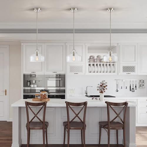 Chandelier Rustic Farmhouse Industrial Round Ceiling Pendant LED Light Fixture with Clear Glass Shades for Dining Room Kitchen Island Foyer Entryway