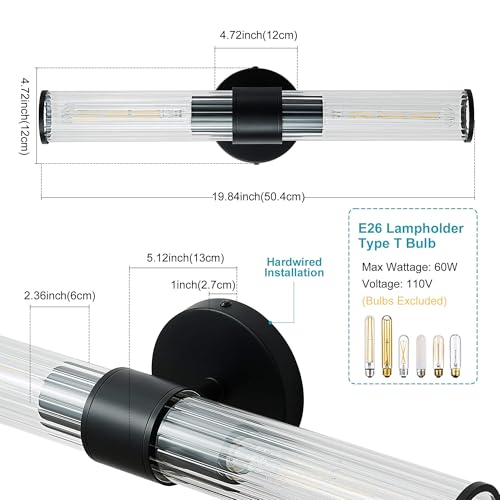 Hardwired Black Vanity Light Threaded Glass Wall Sconce 2 Pack (2 Count)