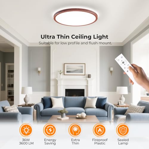 Dimmable LED Flush Mount Ceiling Light Fixture with Remote Control