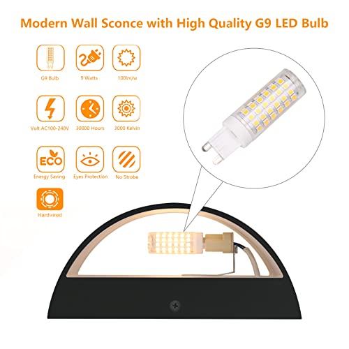 Black Modern LED Wall Sconce Hardwired Indoor Wall Lights Set of 2 Up and Down Wall Mount Light for Living Room Bedroom Hallway Corridor Conservatory Warm White 3000K (2 Count)